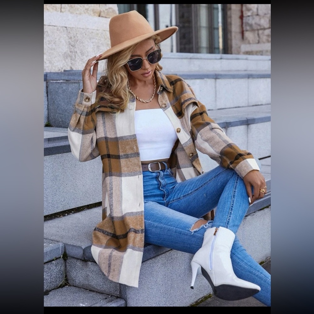 Plaid Print Drop Shoulder Overcoat